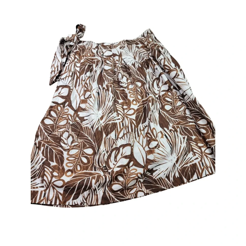 Talbots The Piper Pleated Midi Skirt Woodland Ferns Brown White Cotton Size 16